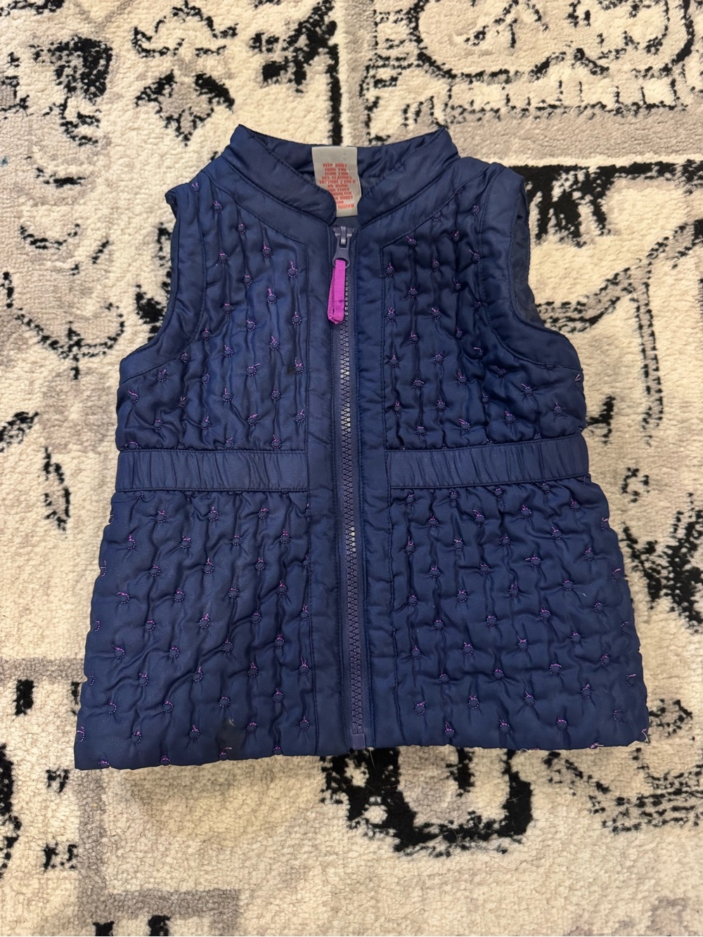 Tahari Navy Quilted Girls Vest with Purple Stitching